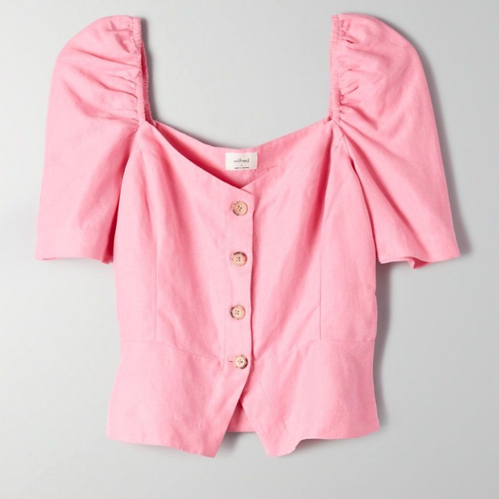Aritzia Wilfred Janine pink linen top